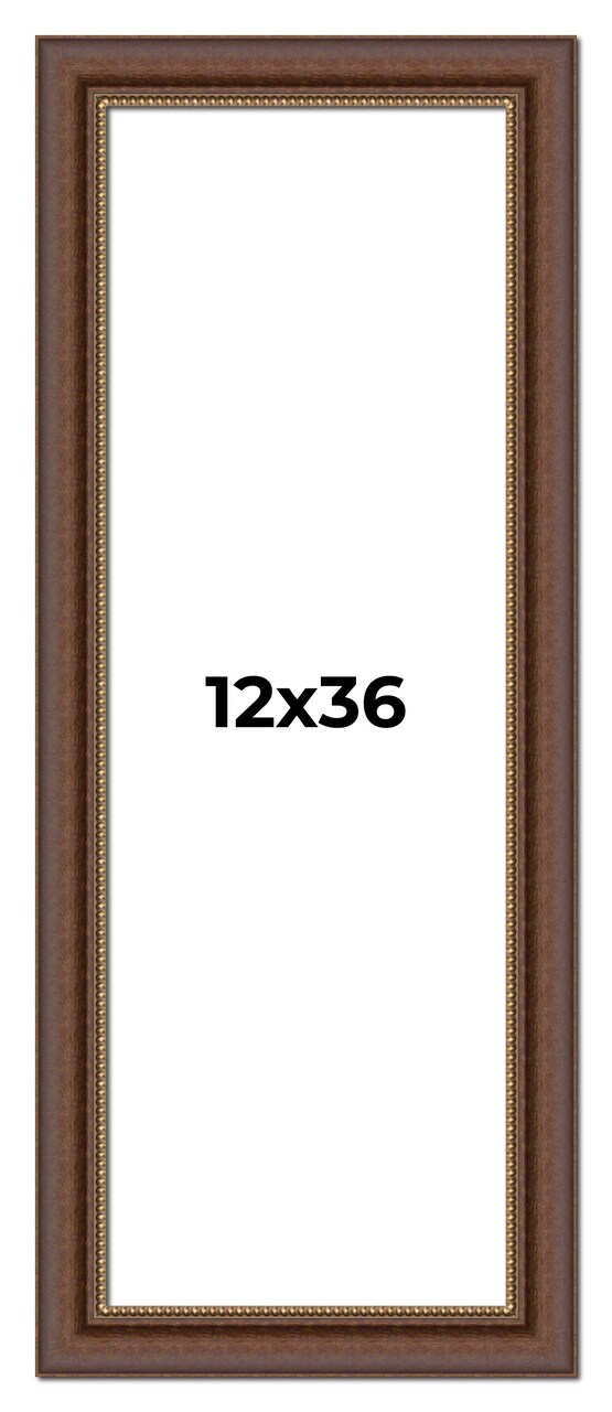 12x36 Traditional Brown Picture Frame - UV Acrylic, Foam Board Backing, Hanging Hardware